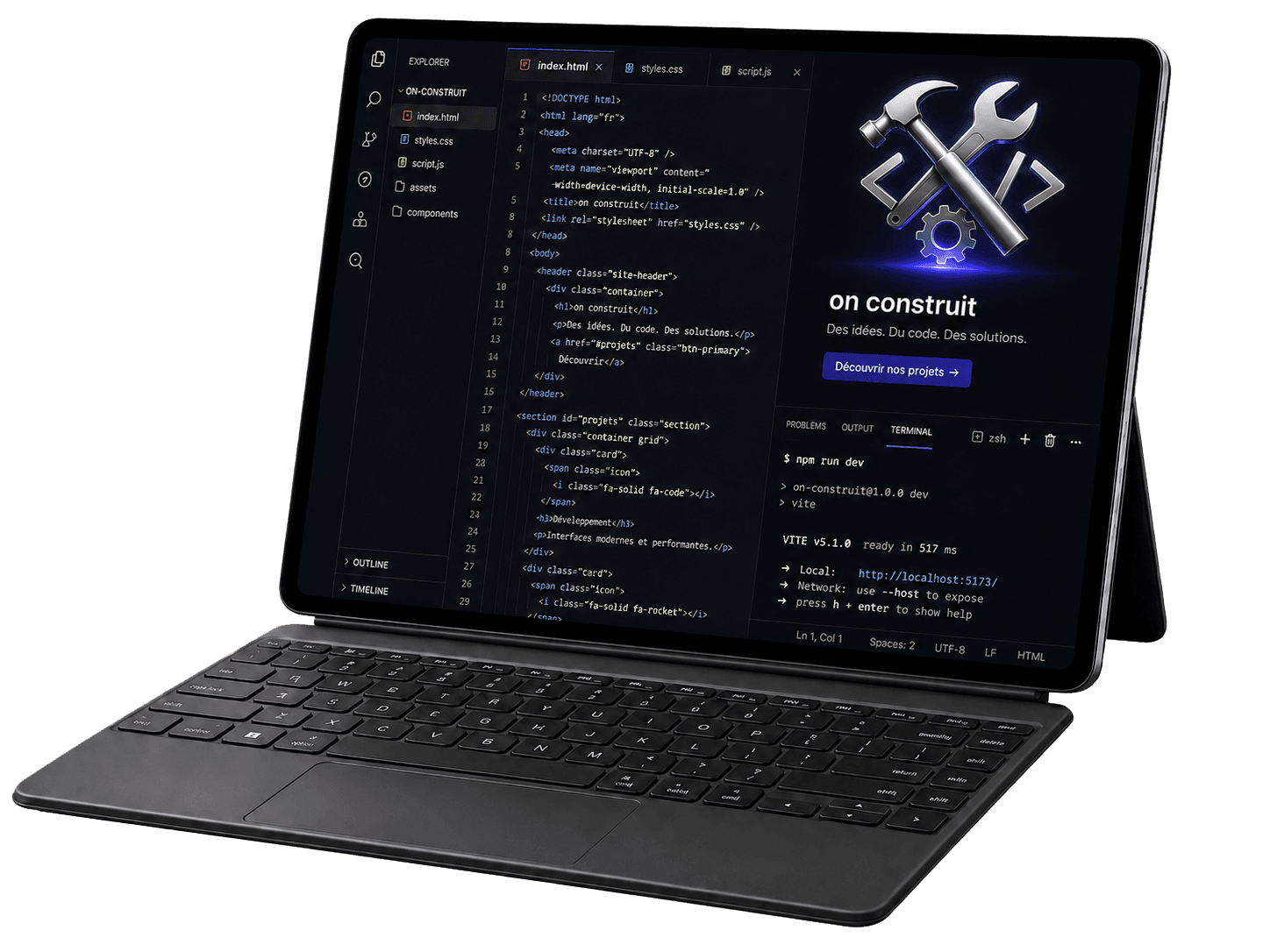 Aperçu d’un site en cours de conception sur ordinateur